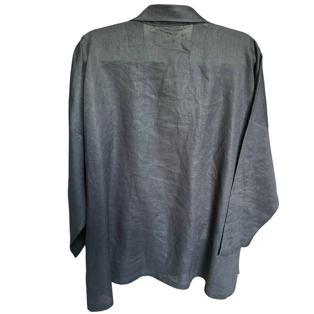 Planet By Lauren G Handkerchief Linen Shirt Button Down Blouse Black One Size - Picture 9 of 13